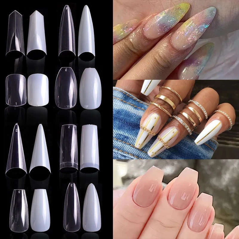 500Pcs Artificial Transparent Natural False Nails French Style Half Cover Manicure Tips Nail Art Patch Fashion Acrylic Nail Art