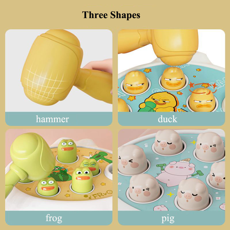 1set Duck/Frog/Pig Baby Toy Montessori Learning Game Educational Puzzle Gift for 12 24 Months Toddler Boy/Girl with Hammer