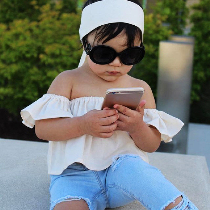 Toddler Girls Kids Off Shoulder Tops Denim Pants Jeans 3pcs Outfits Set Clothes