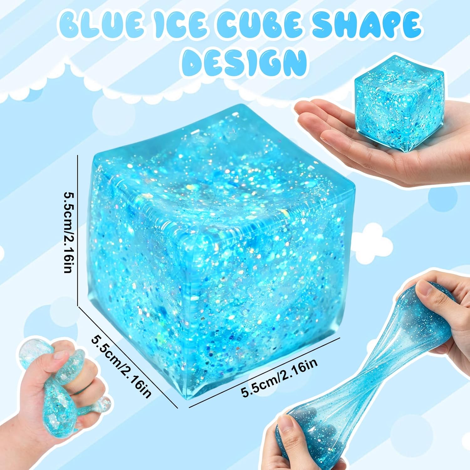 Nice Ice Cube Sensory Squeeze, Ice Cube Squishy Stress Balls for Adults Slow Rise Squishies with Solid Squish Soft Fidgets Malt Sugar Squishy for Anxi