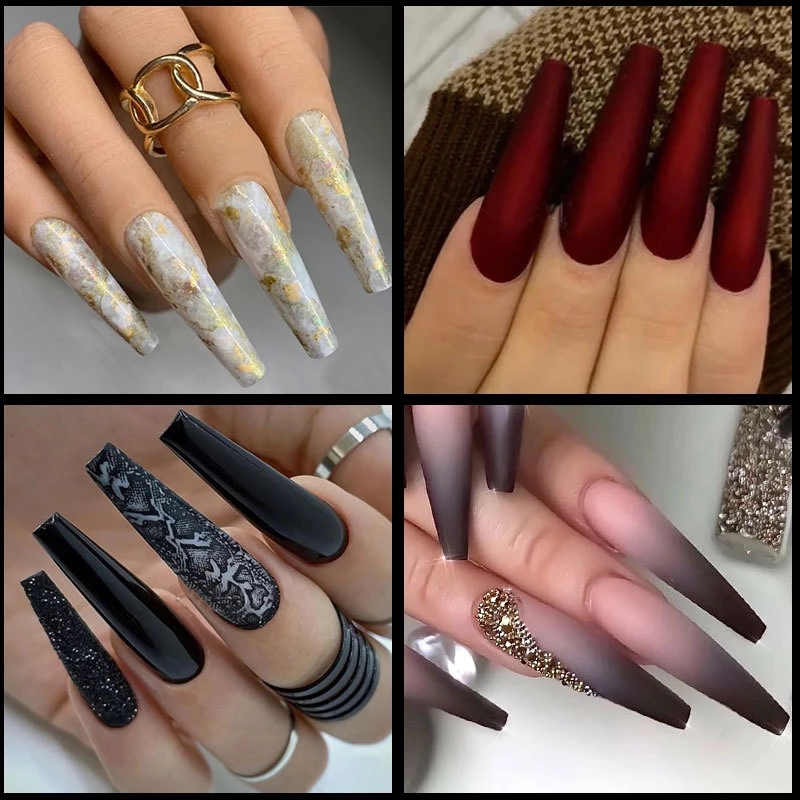 Extra Long Coffin Nail Tips 504 Pcs XXL Coffin Shape Nail Tips Clear/Natural Half Cover Nail Tips for Acrylic False Nail 12 Size
