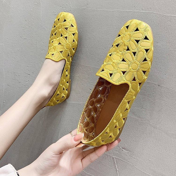 Size 35-42 Square Toe Summer Shoes for Women Embroidery Designer Shoes Soft Slipon Loafers Moccasin Leisure Women's Ballet Flats