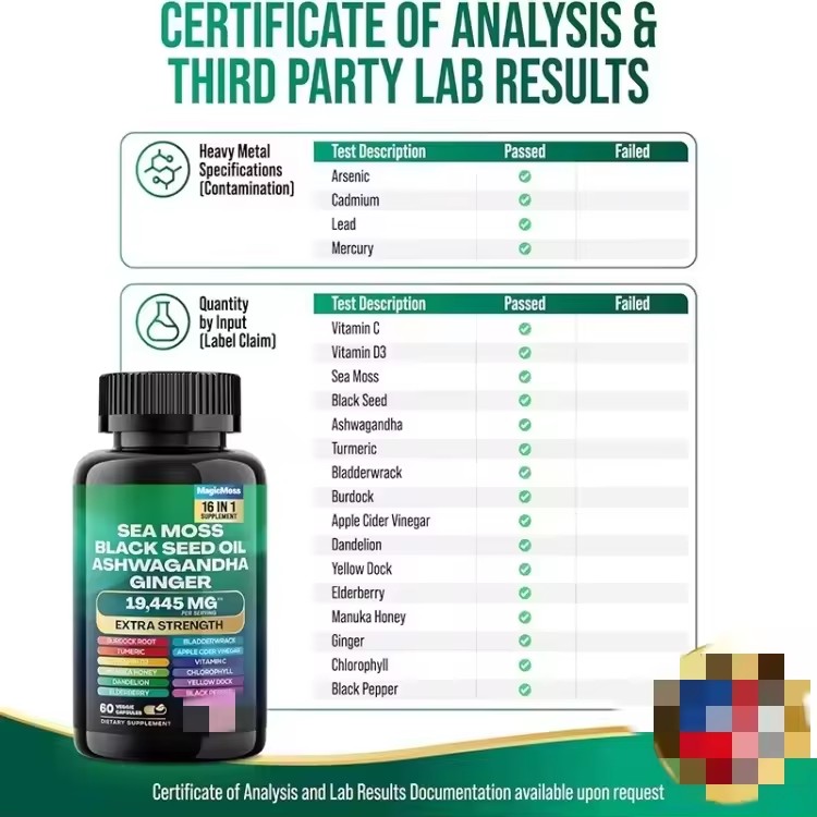 Turmeric Burdock & Ginger Sea Moss Black Seed Oil Ashwagandha Herbal Plant Extract Sea Moss Capsules Vitamin and Supplement