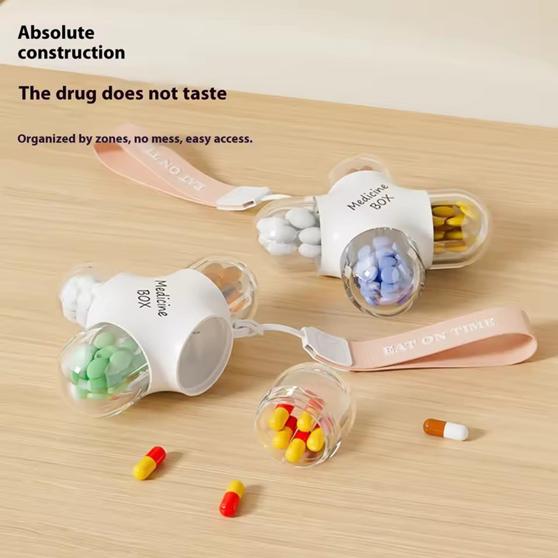 1PC Portable 4-Compartment Pill Organizer Box, Detachable Sealed Medicine Storage, Large Capacity Travel Pill Case