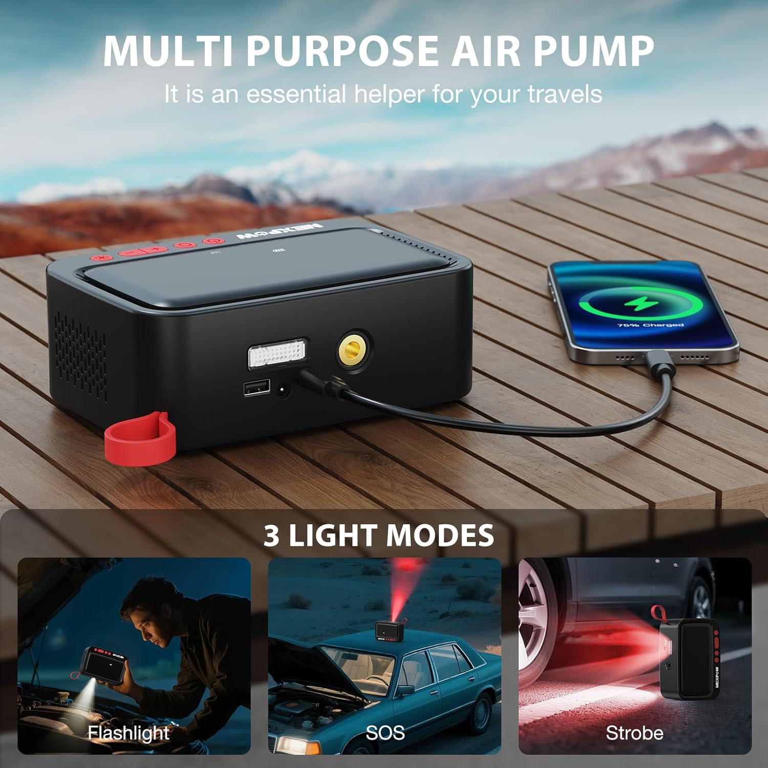 NEXPOW Tire Inflator Portable Air Compressor - Air Pump for Car Tires with 12V DC Power Adapter, 150PSI Electric Tire Pump for SUV, Motorcycle, Bicycl