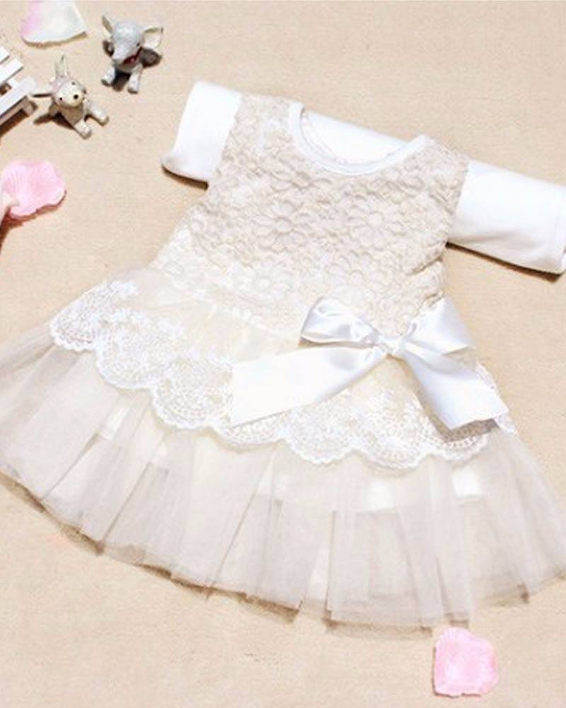 Kids Cotton Bow Lace Ball Gown Casual Chiffon Princess Baby Girls Dresses 0-2Y