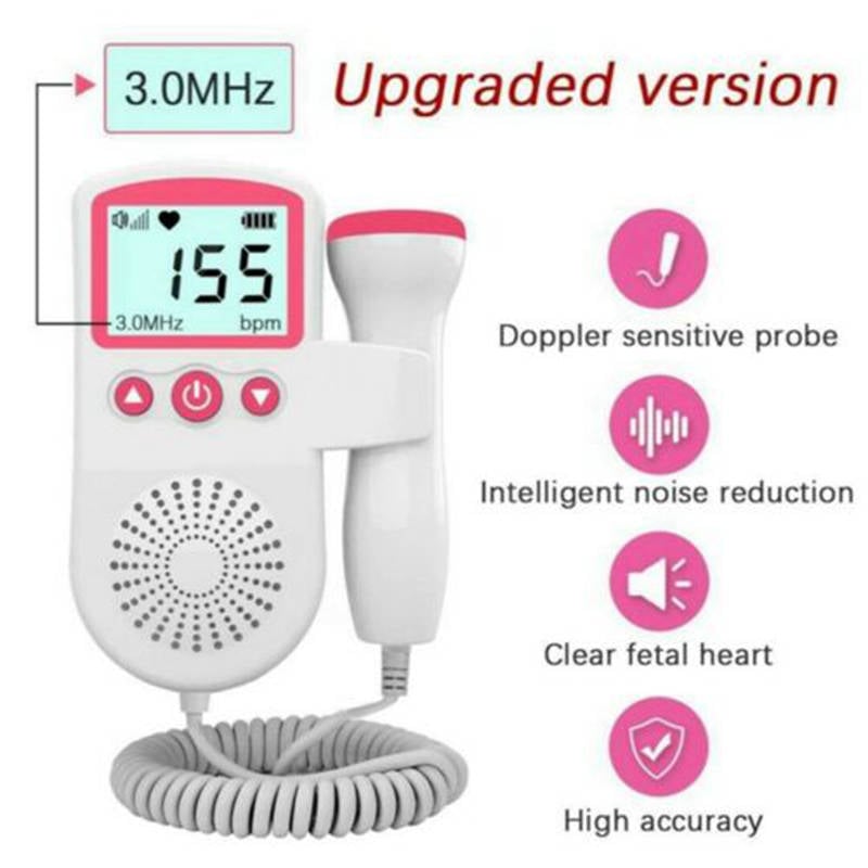 Upgraded 3.0MHz Doppler Fetal Heart rate Monitor Home Pregnancy Baby Fetal Sound Heart Rate Detector LCD Display No Radiation
