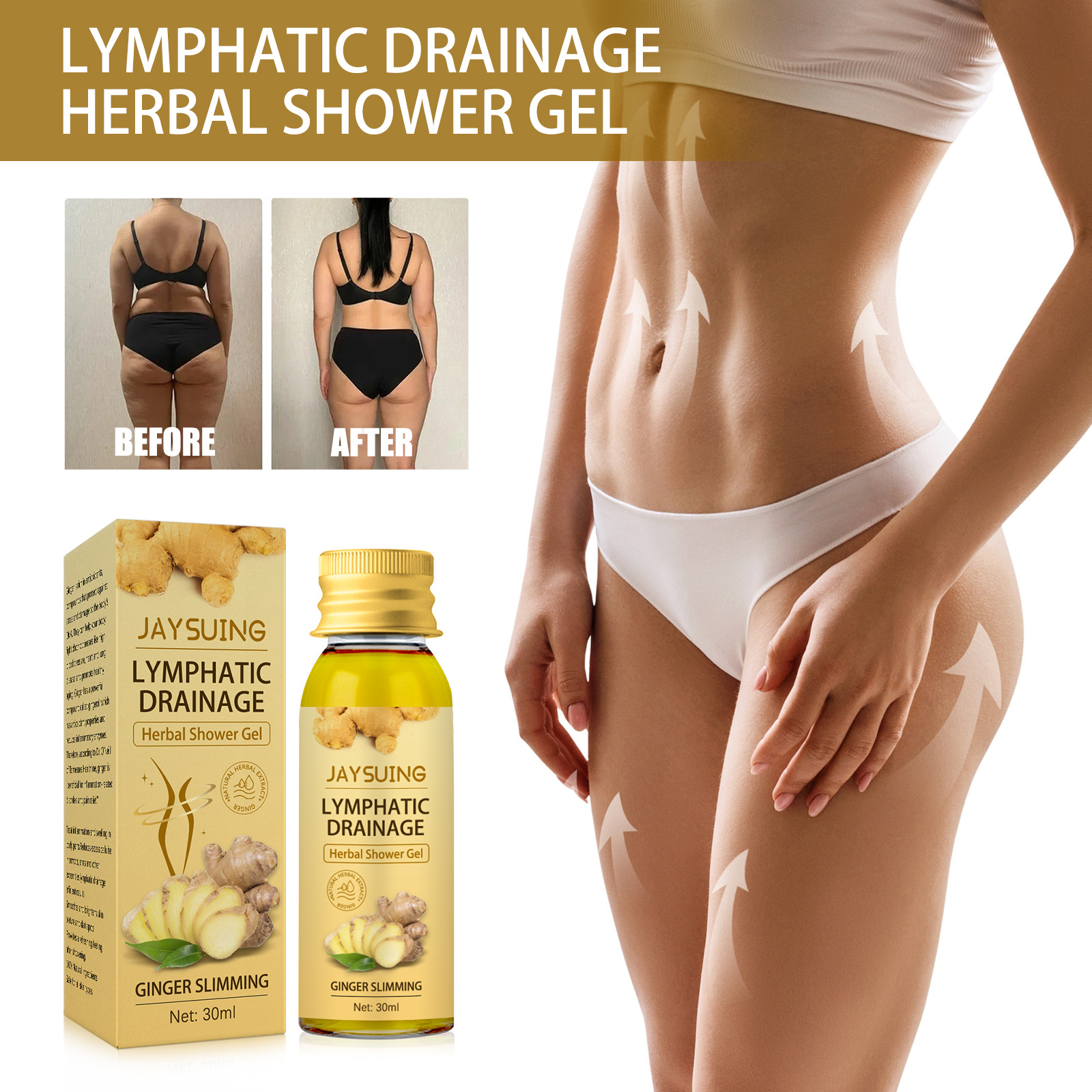 Ginger Body Sculpting Shower Gel Dredges Lymphatic Slimming Firm Waist Lazy Clean Soft Skin Shower Gel