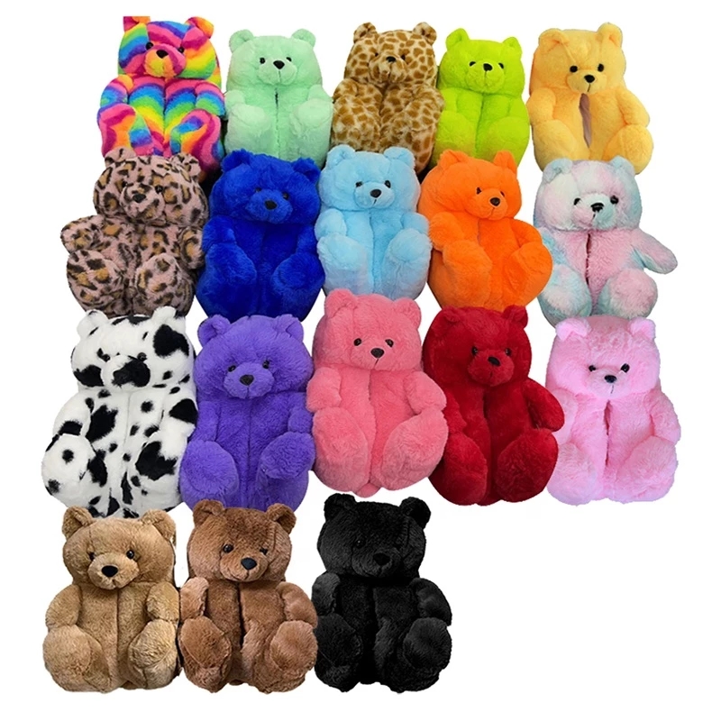 Women Home Indoor Soft anti-slip Faux Fur Cute Slippers Winter Warm Shoes Cartoon Plush Teddy Bear Slippers36-40
