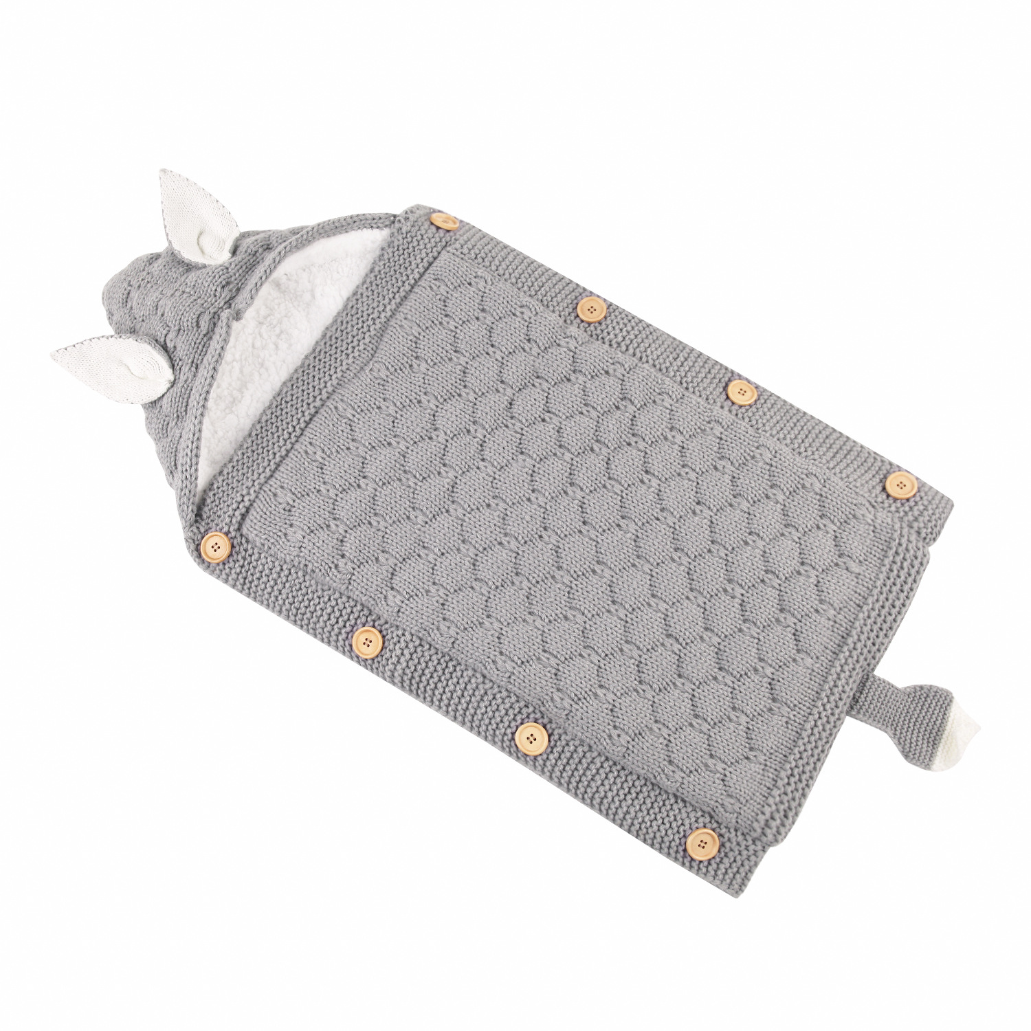 Autumn and winter baby stroller sleeping bag with knitted buttons and plush insulation Mini ear small tail sleeping bag