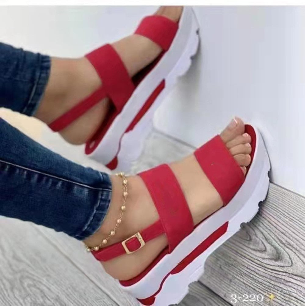 Women's Platform Open Toe Sandals Solid ColorAnkle Buckle Strap Non Slip Shoes Casual OutdoorSandals