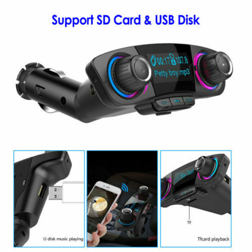 Car Bluetooth Call Voice Broadcast Wireless Music Player 12V-24V FM Transmitter Dual USB Charging Bluetooth AUX U-Disk TF Card