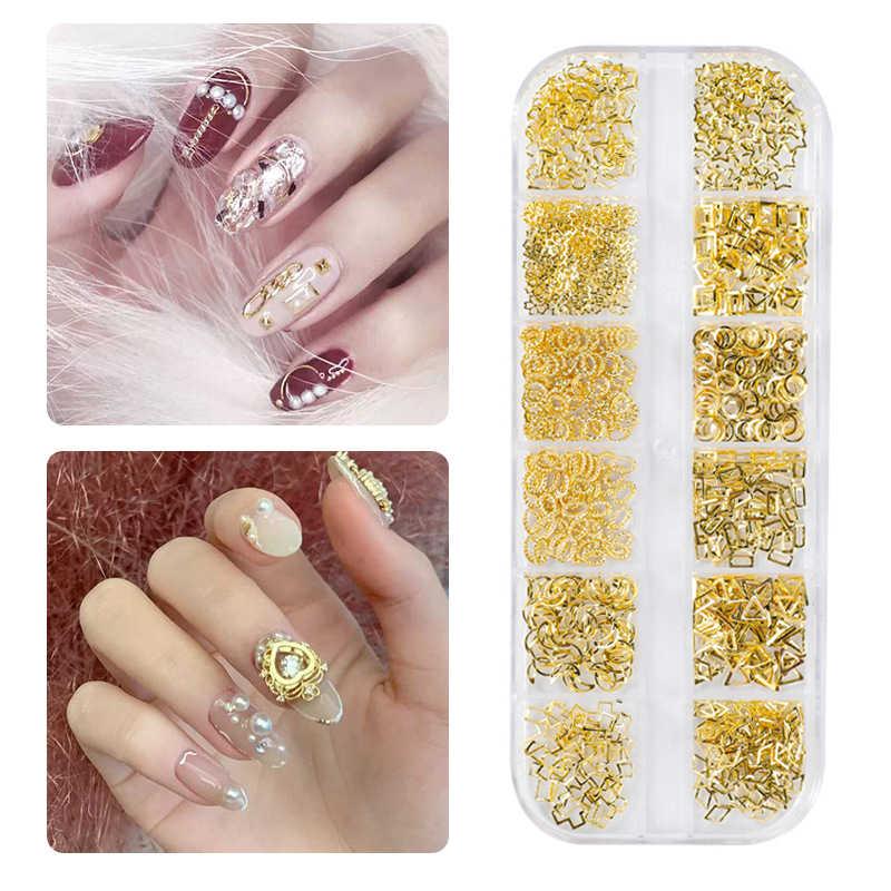 Nail Art New Japanese 12 Grid Nail Art Rivet Jewelry Set Alloy Solid Semicircle Patch