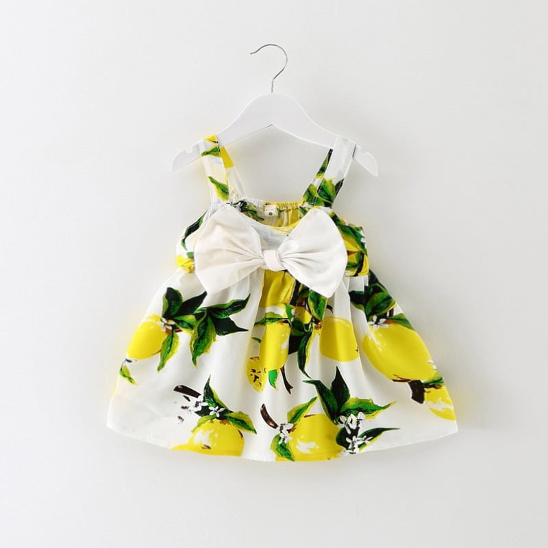 Infant baby clothes brand design sleeveless print bow dress 2016 summer girls baby clothing cool cotton party princess dresses