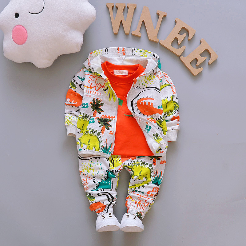 Autumn Outfits Baby Girls Clothes Sets Cute Infant Cotton Suits Hooded Zipper Jacket T Shirt Pants 3pcs Boys Kids Clothing