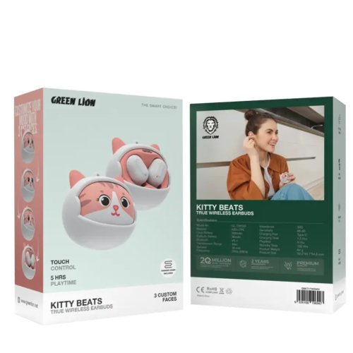 GREEN LION KITTY BEATS TRUE WIRELESS EARBUDS WHITE