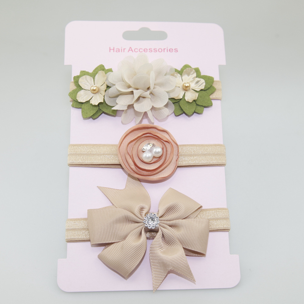 New children's bow and diamond headband Small flower headband set Baby headpiece hair accessories three-piece suit