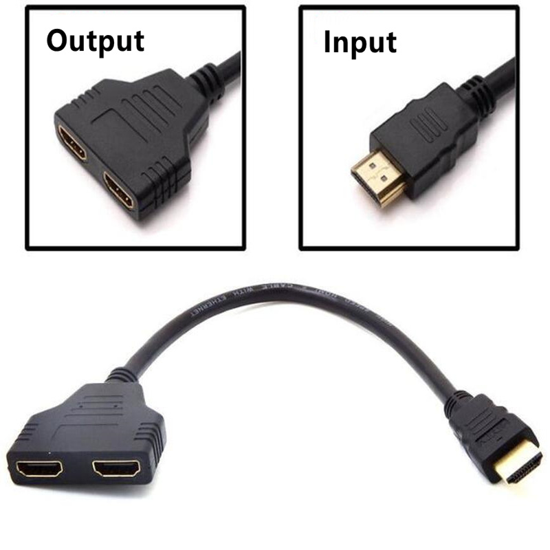 2 Dual Port Y Splitter 1080 V1.4 Male To Double Female Adapter Cable 1 Input 2 Output HDMI-compatible Converter Connect Aux Cord
