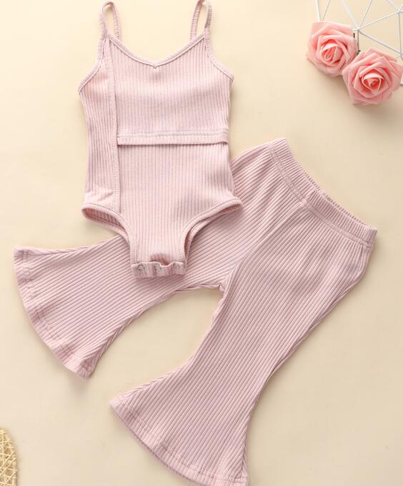 Girls' suit cotton suspender Khaki flared pants