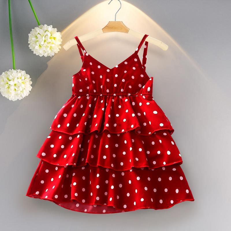 Children's clothing girls dress autumn and winter new western style polka dot sleeveless princess dress &