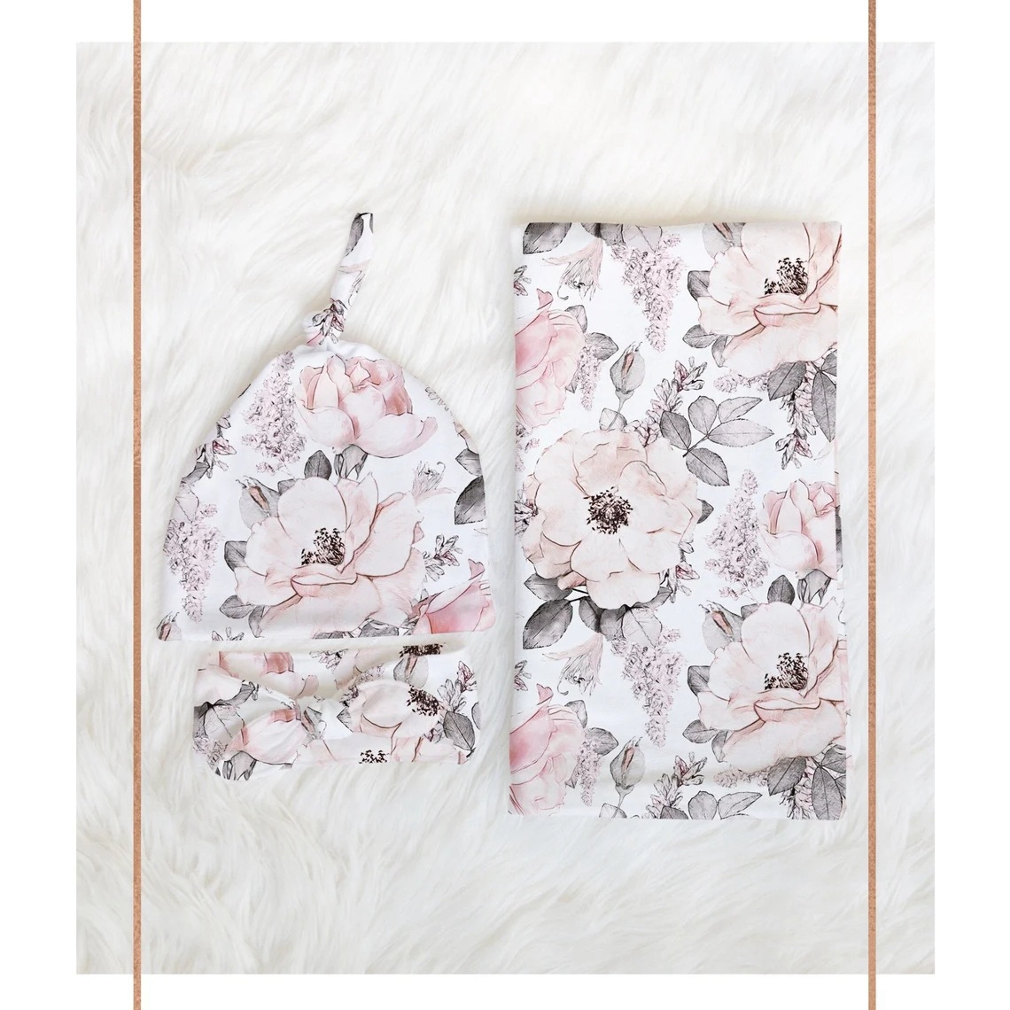 Baby scarf, newborn swaddling cloth, fetal cap and headband, three piece anti shock printed elastic wrap