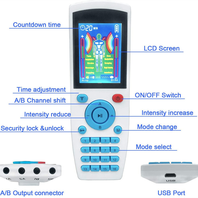 16 modes four-channel output port color screen pulse massager TENS massager EMS digital massager