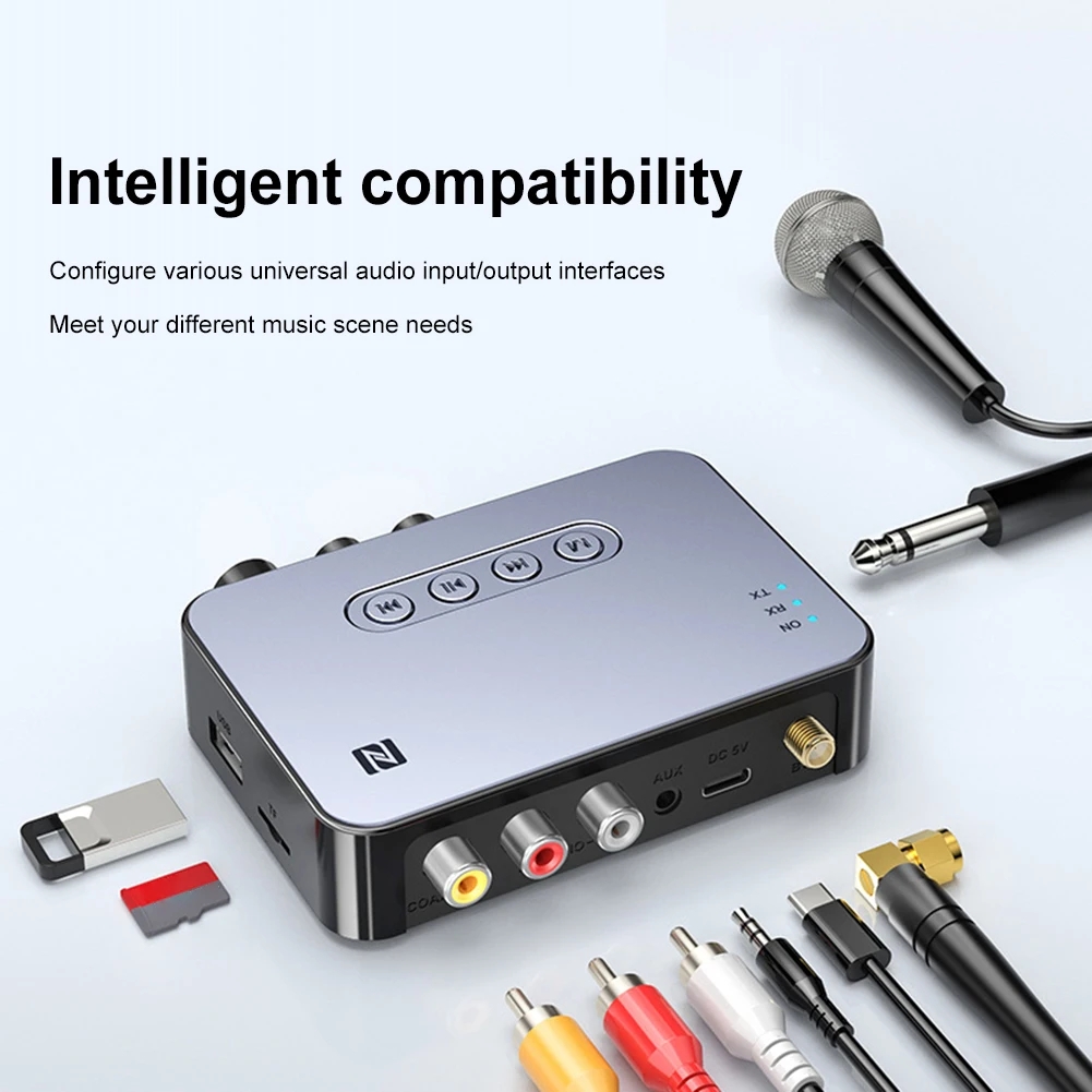 M9Pro Bluetooth Audio Receiver Transmitter Wireless Audio Adapter NFC/AUX/2RCA/USB/TF/FM/6.5mm Mic for TV Amplifier Projector