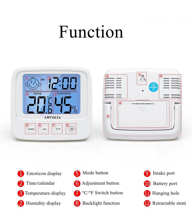 LCD Digital Temperature Humidity Meter Backlight Home Indoor Electronic Hygrometer Thermometer Weather Station Baby Room
