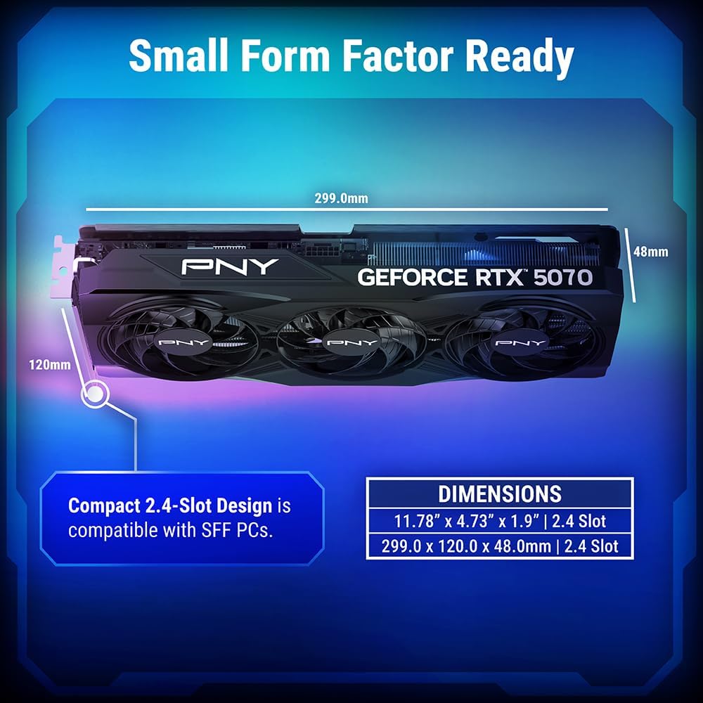 PNY NVIDIA GeForce RTX™ 5070 OC Triple Fan, Graphics Card (12GB GDDR7, 192-bit, Boost Speed: 2587 MHz, SFF-Ready, PCIe® 5.0, HDMI®/DP 2.1, 2.4-Slot, B