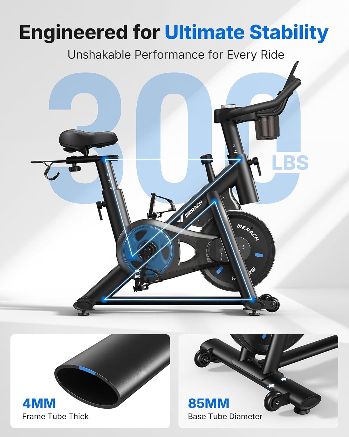 MERACH Exercise Bike, Brake Pad Stationary Bike with Exclusive App, Low Noise Indoor Cycling Bike with 300lbs Weight Capacity, Tablet Mount and Fitnes