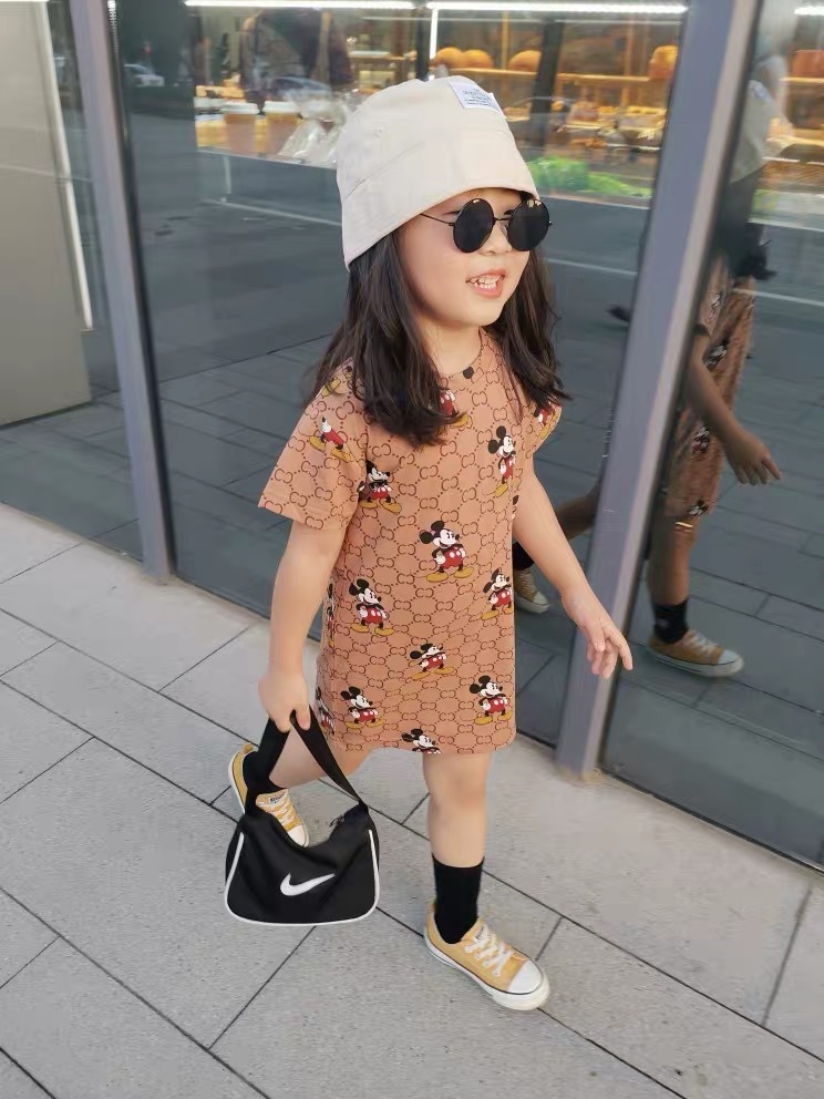 New Summer Tide Brand Children's Suits Middle and Small Children Boys Suits Girls Dresses
