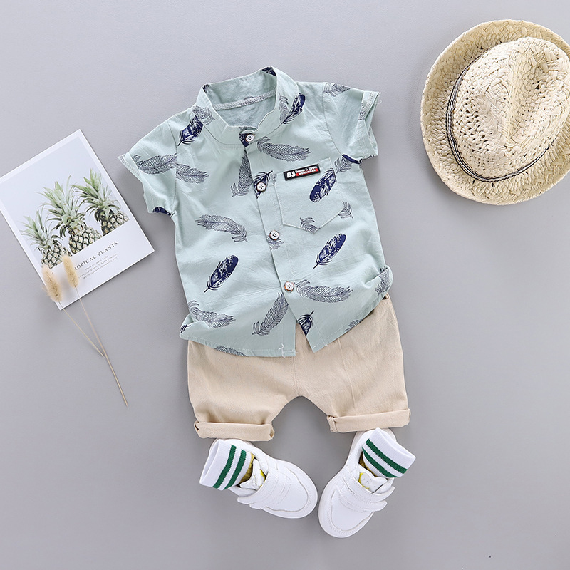 Baby Boy Clothing Suit New Fashion Feather Print Set Infant Boys Clothes Set