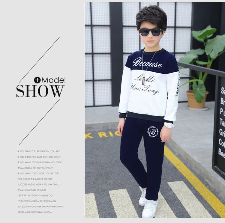 Size 120-160 long sleeve boys two pieces sets baby kid boy children cotton blended suit Kids Boys Clothing Set Children Outfits