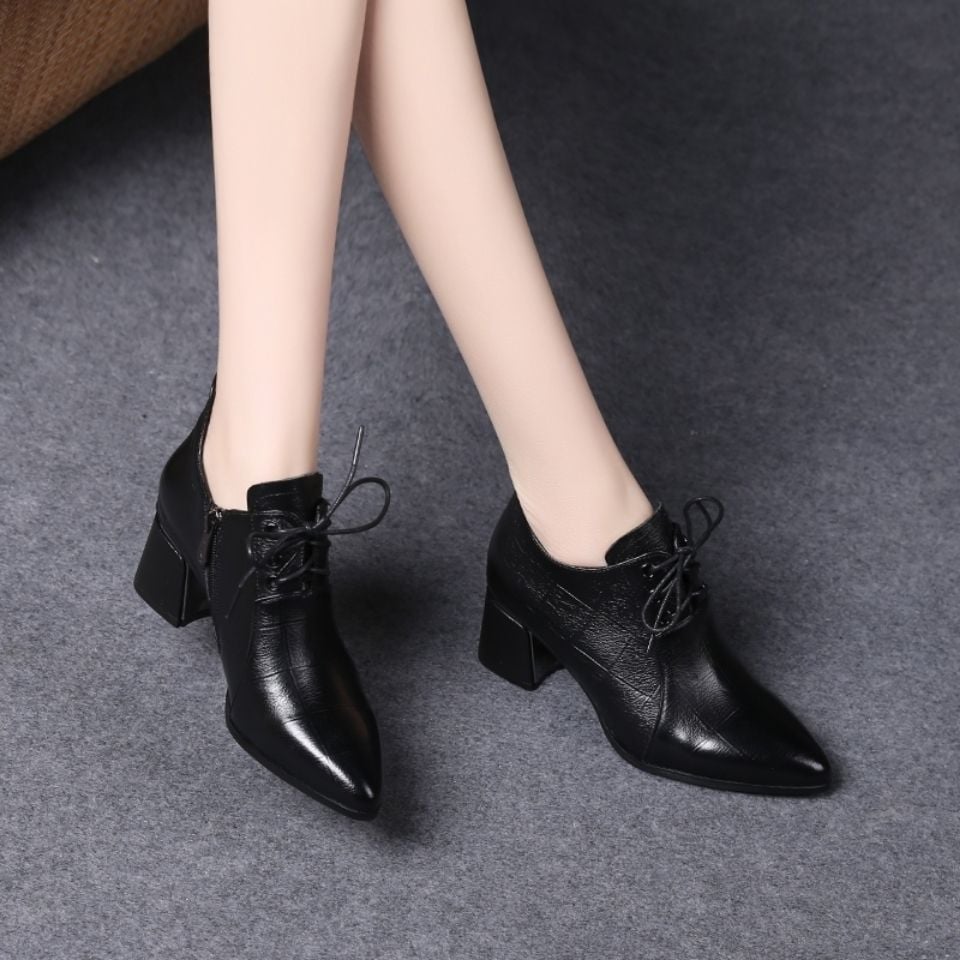 Winter Women Boots Thick Heel Flat Shoes Anti-slip Women Ankle Boots Autumn Fashion Leather Boots