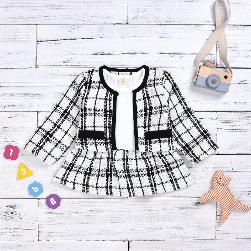 Autumn Winter Party Kids Clothes For Baby Girl Fashion Pageant Plaid Coat Tutu Dress Outfits Suit Toddler Girl Clothing &