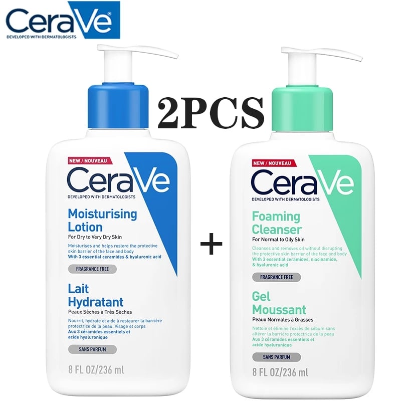 2PCS CeraVe Moisturizing Lotion Foaming Facial Cleaner Set Clean Repair Sensitive Skin Hydrating Face Wash Gentle All Skin Care