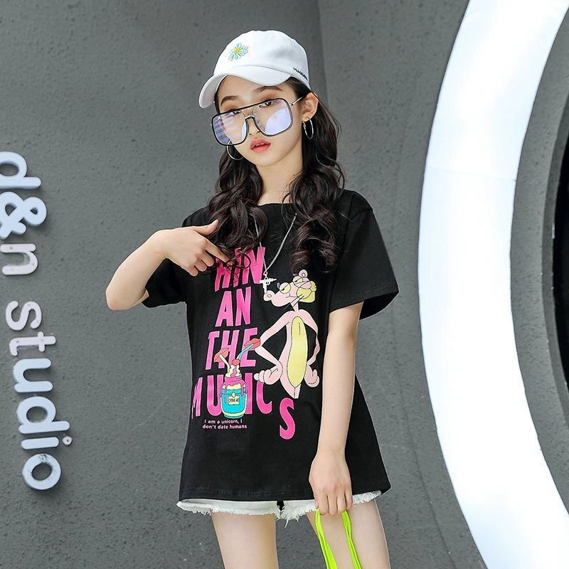 Children Letter Long T-Shirts Summer Tops Short Sleeve Clothing Kids Tees Dress for Girls 8 12 11 13 Teenage girl Clothes