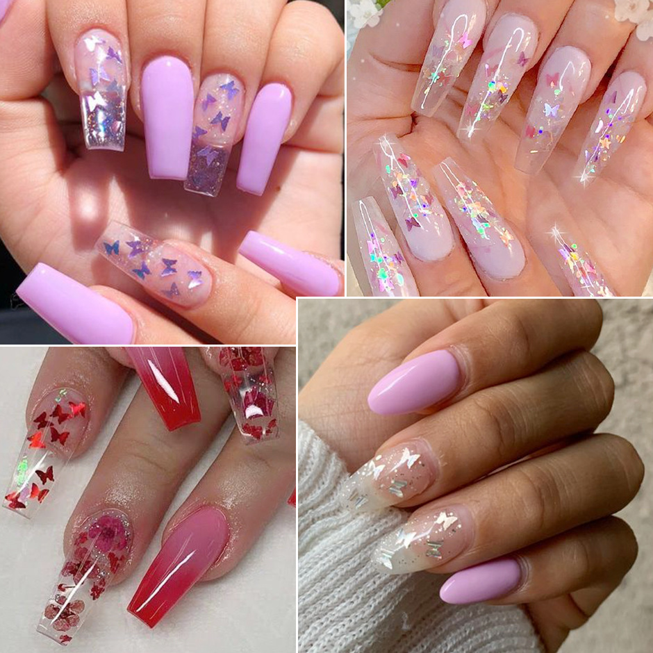 3D Butterfly Slice Nail Sequins Flakes Holographic Iridescent Glitter Nail Art Decoration Colorful Manicure 12 in 1 Set