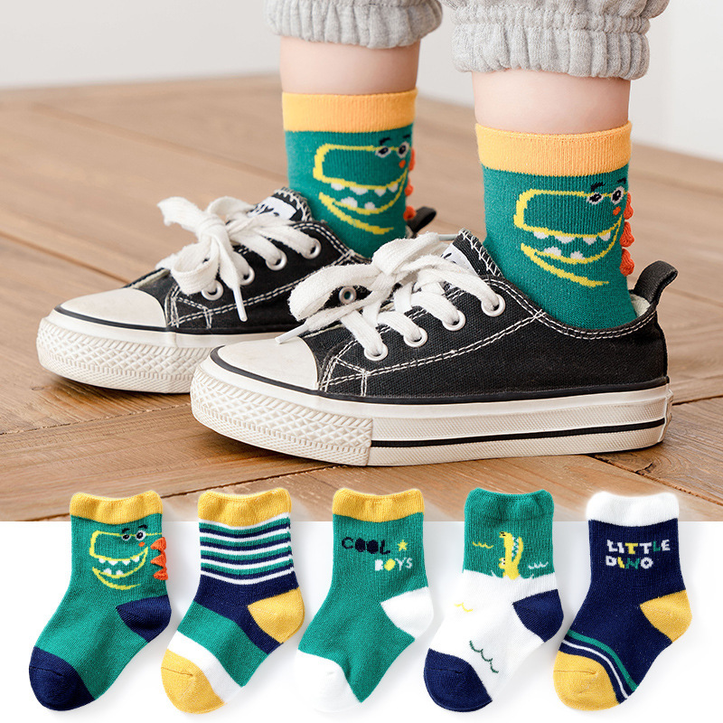 5 pairs of medium tube pure male autumn and winter female baby cartoon children's socks polyester cotton floor socks