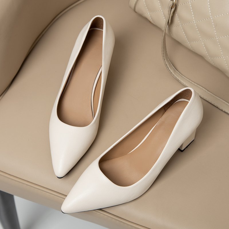 Women's Elegant High Heel Shoes 2023 Women's Thick Heel Shallow Mouth Pointed Solid Color Single Shoes