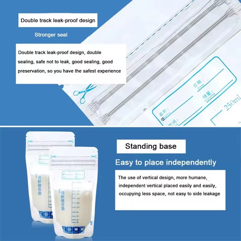 30pcs/Bag Breastmilk Storage Bag 250ml Self Standing Baby Food Storage Breast Milk Storage Bag BPA Free Baby Safe Feeding Bags