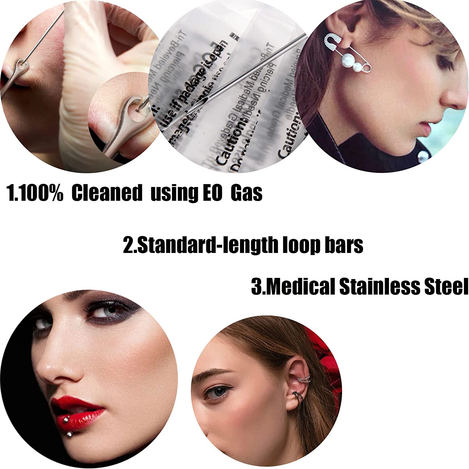 Ear Nose Piercing Needles 100pcs Piercing Needles Mixed Sizes Body Piercing Needles Hollow Needles