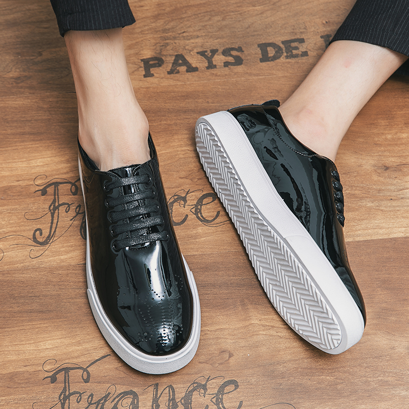 winter New mirror face Patent Leather Casual Shoes Men's Lace-Up Sneakers Green Carved Designer Leather Shoes