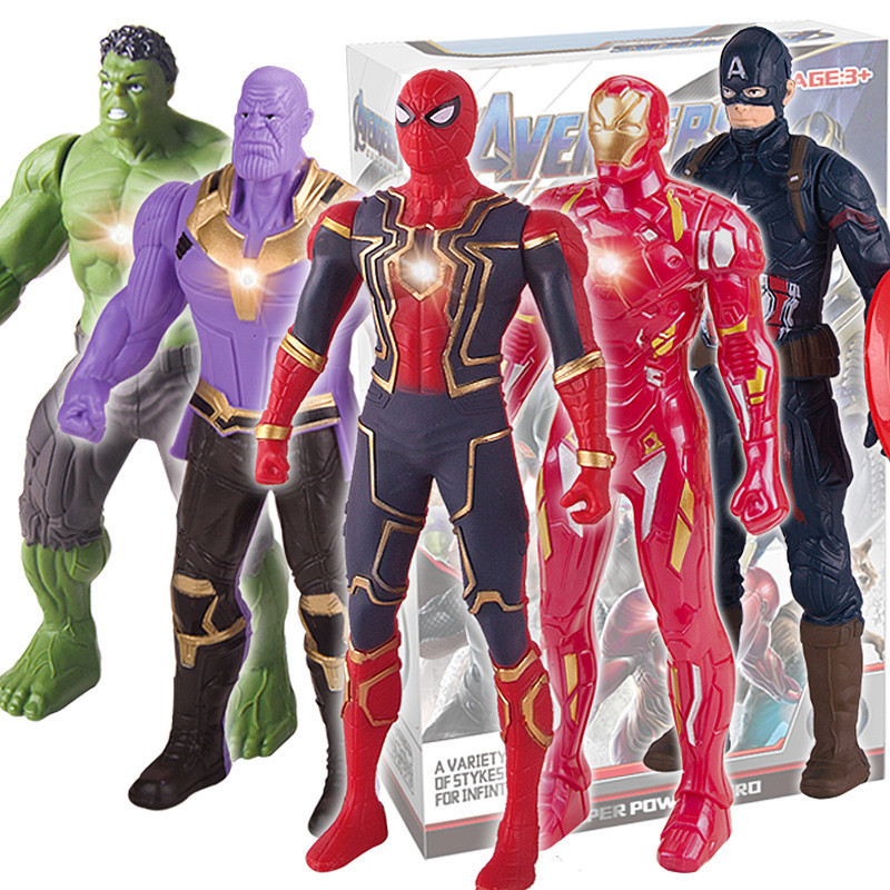 Marvel Spider Man Hulk Iron Man Anime Action Doll Christmas Gift Pvc Movable Joint Luminous Doll Series Model Toy