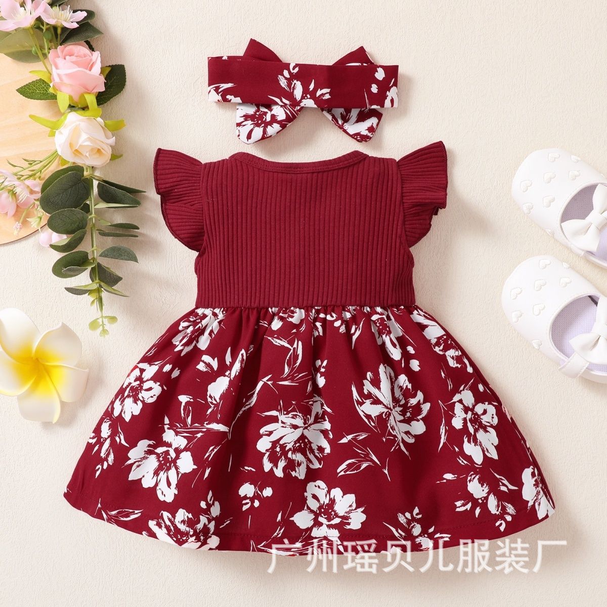Summer Infant Toddler Sweet Bow Fly Sleeve Dress European And American Style Girls Hundred Days Princess Dress