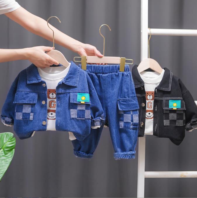 boys jeans Children Clothing Boys Sets Costume For Kids Clothes Sets T-shirt+Jeans +jacket 3pics/ sets boys jeans