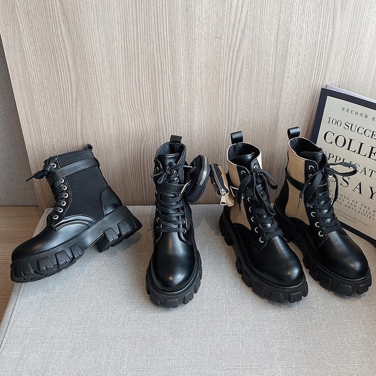 new thick-soled Martin boots female leather wallet belt buckle strap short boots British style elastic women's boots