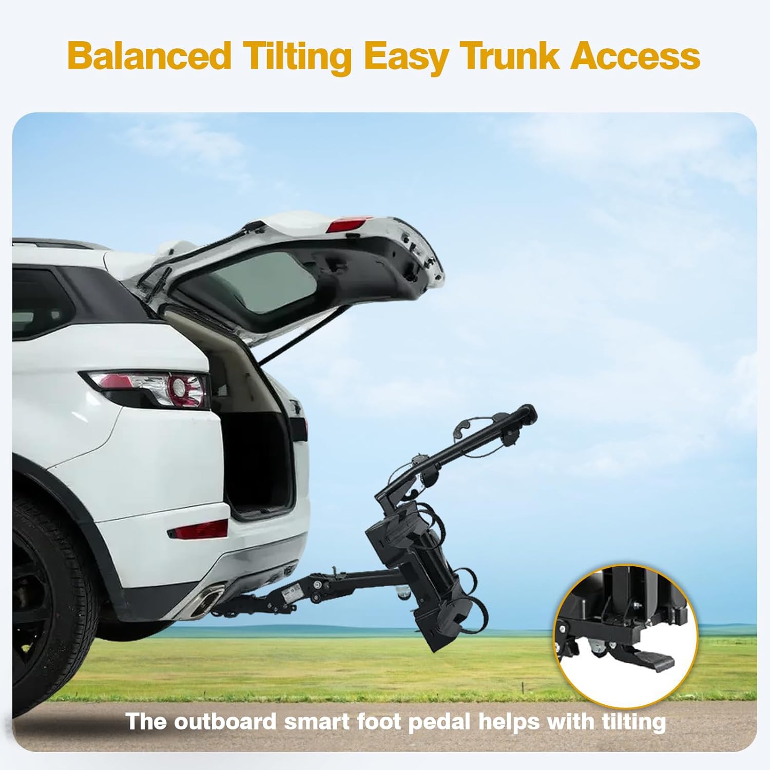 Ebike Rack with Ramp for 2 E-Bikes 200 lbs Capacity Fits 5" Fat Tire, Hitch Bike Rack for Cars SUVs Trucks with 2" Receiver, Foldable Tilting Locking