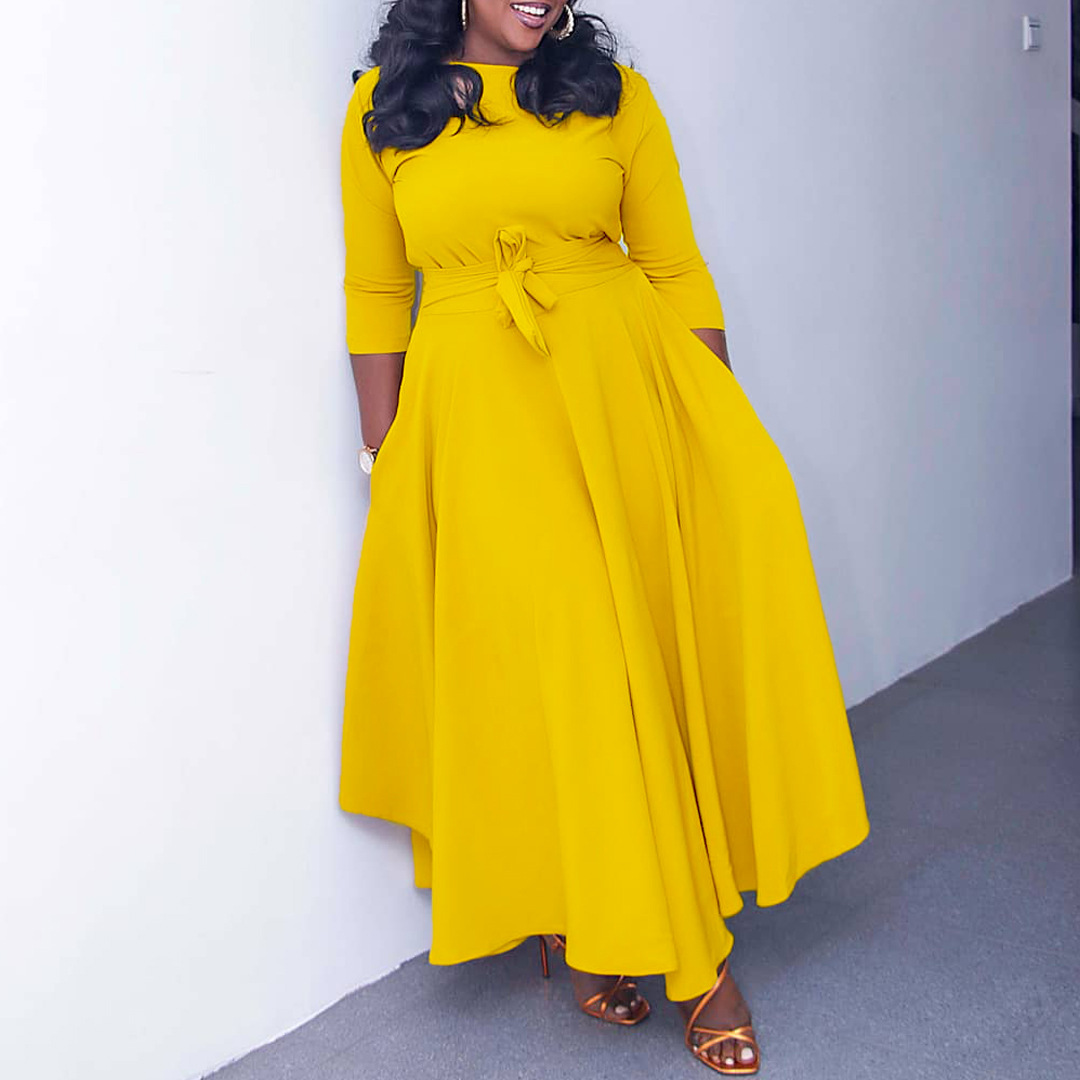 Women's Dress Spring/Summer New Fashionable and Elegant Lace up Dress Large Size Long Dress