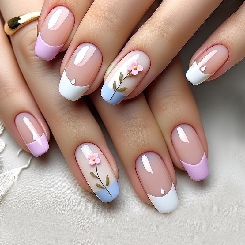 24Pcs Detachable Short Square coffin nails Fake Nails Simple Style Wearable Nail Full Cover Nail Tips Decor with glue Tape